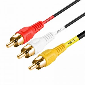 3-Male RCA to 3-Male RCA Composite Video Audio A/V AV Cable Gold Plated